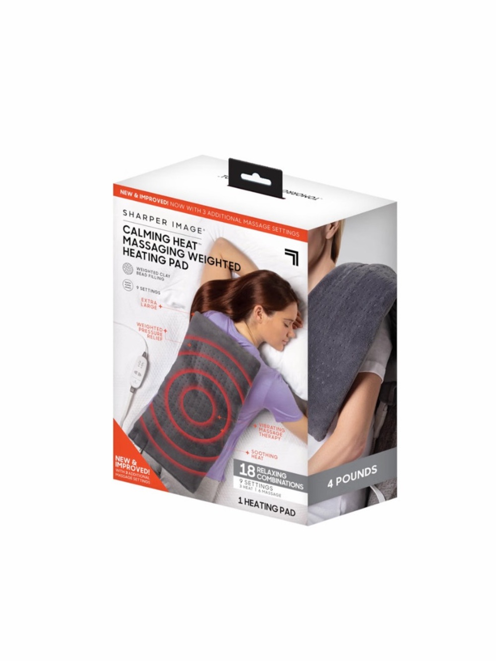 Sharper Image Calming Heat Massaging Weighted Heating Pad - Gray 4 lbs